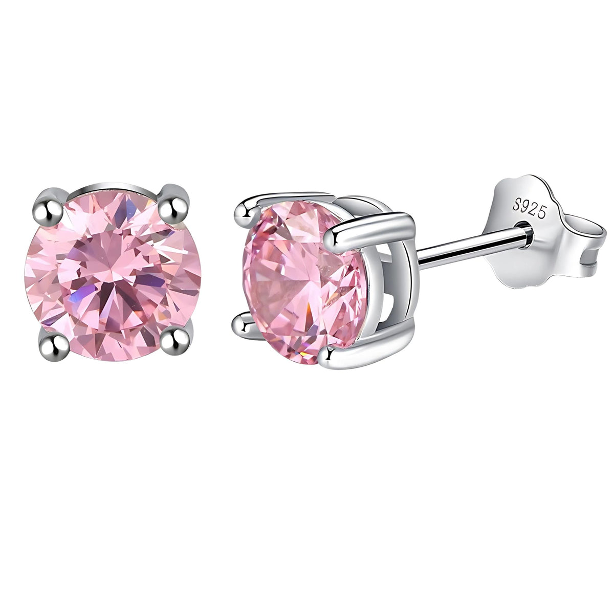 October Birthstone Stud Earrings for Women Pink Cubic Zirconia 6mm Sterling Silver Studs by Ginger Lyne - October