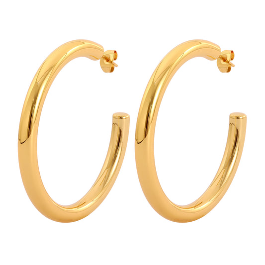 HollowTubeHoopEarringsforWomenbyGingerLyne2"GoldStainlessSteelLightweight_Gold-1