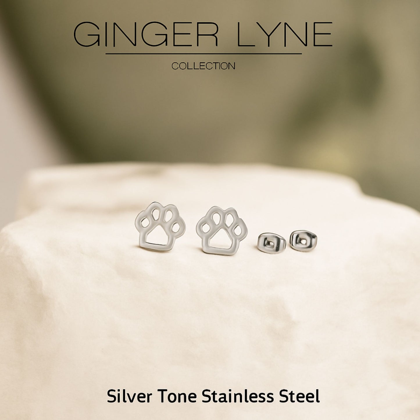 Ginger Lyne Paw Print Earrings for Women Pet Dog or Cat Lover Stainless Steel Stud - Silver Tone