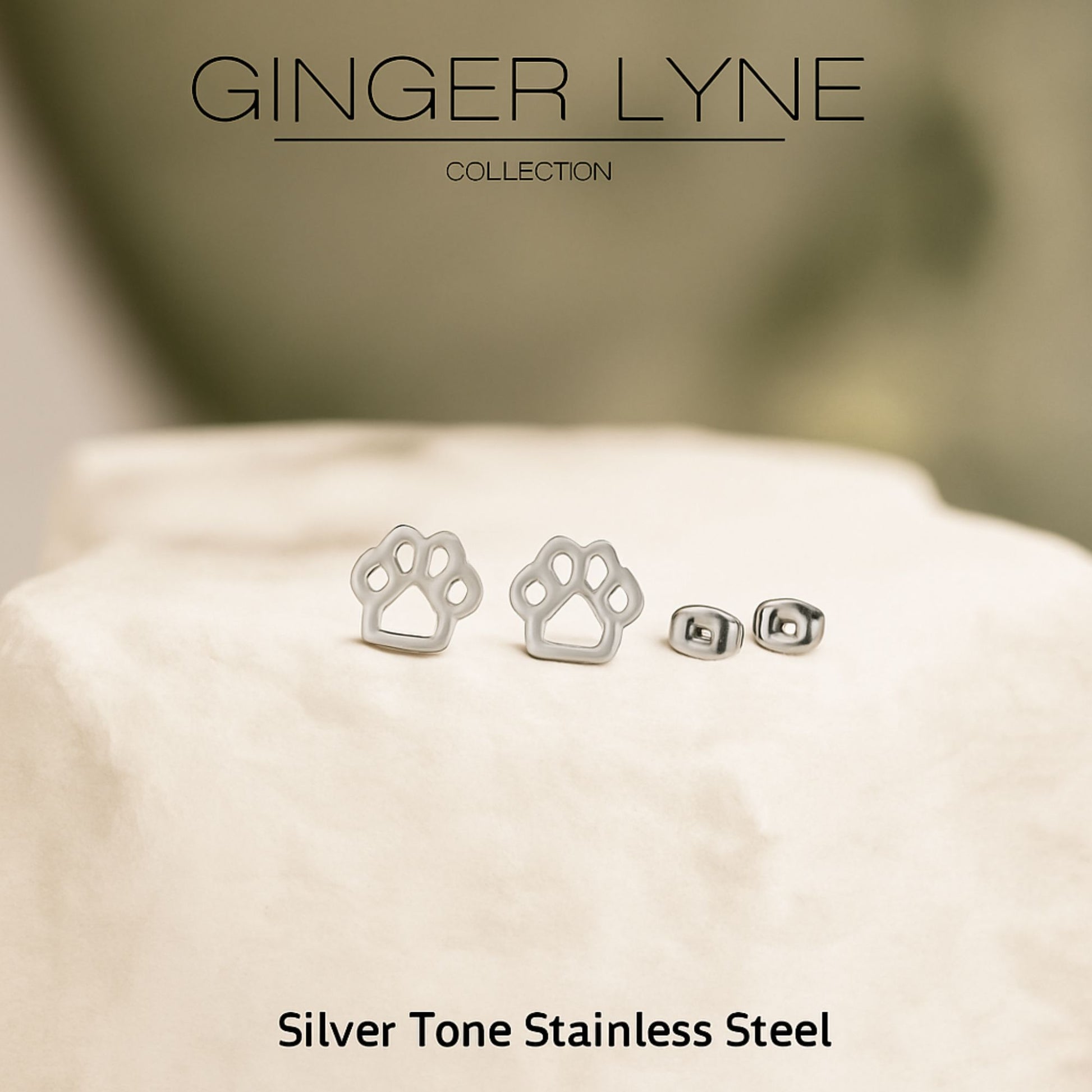Ginger Lyne Paw Print Earrings for Women Pet Dog or Cat Lover Stainless Steel Stud - Silver Tone