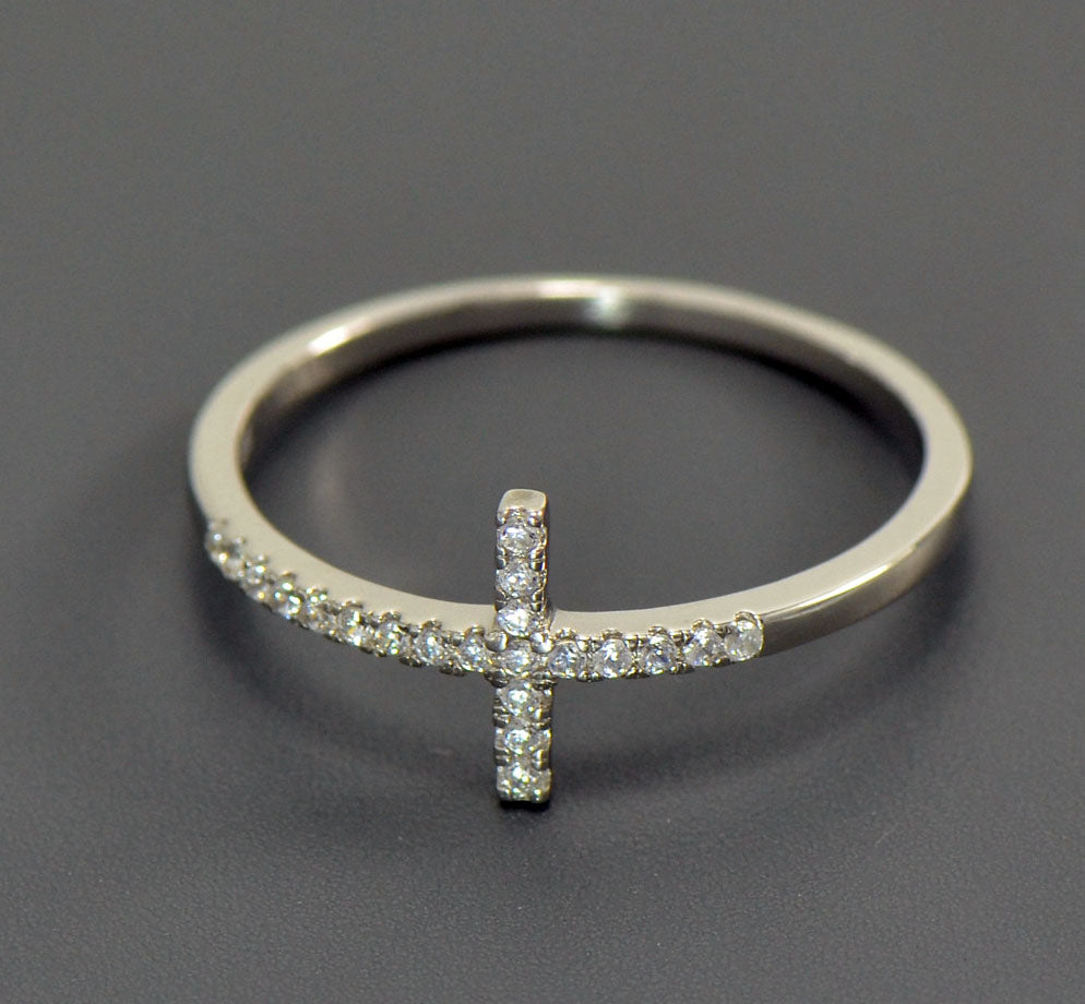 CrossRingReligionWomenWhiteGoldPlatedCubicZirconiaGingerLyneCollection_Silver-2