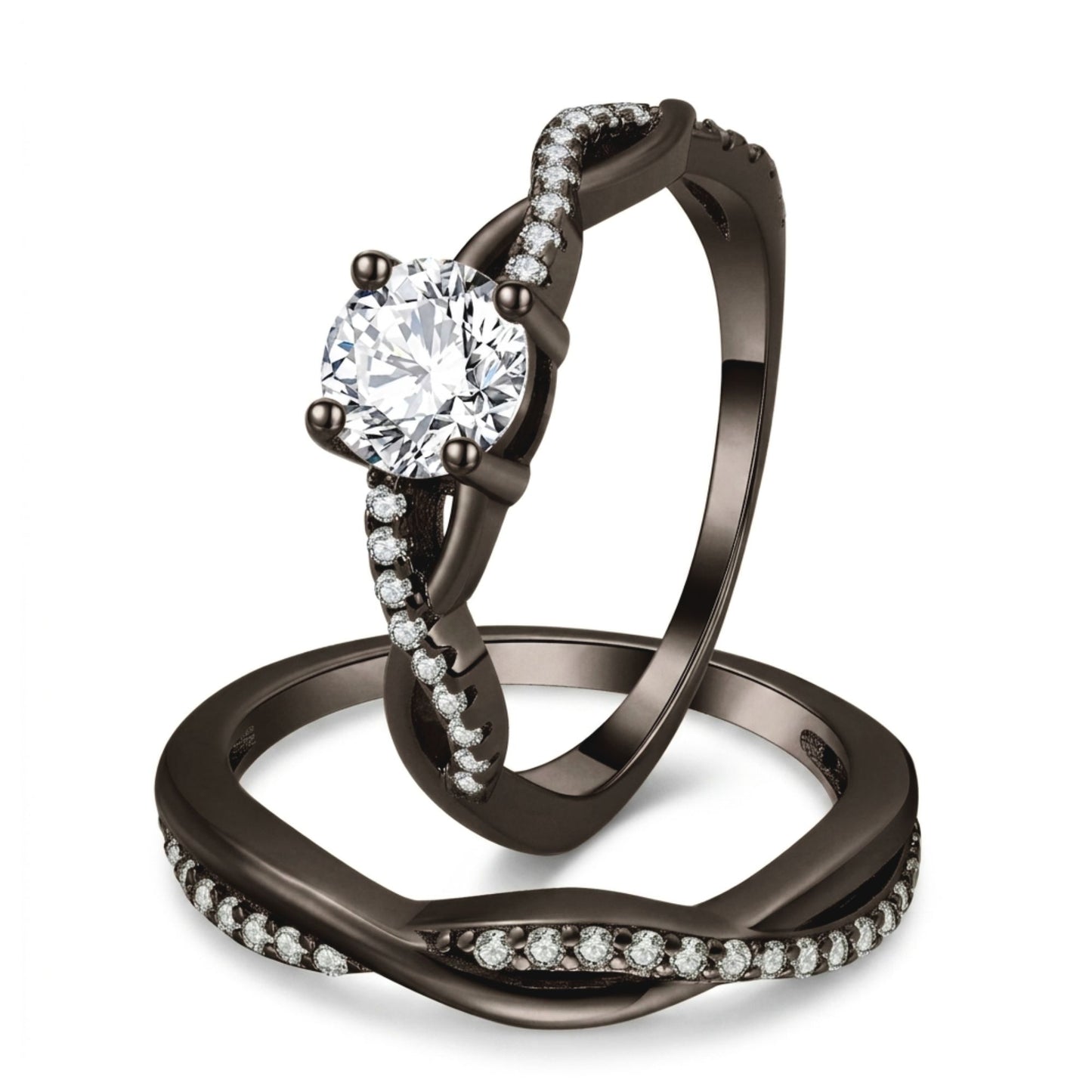 QueenaBlackWeddingRingSetAnniversaryBandEngagementRingforWomenSterlingSterlingCzGingerLyneCollection_RhodiumBlack-Clear-1