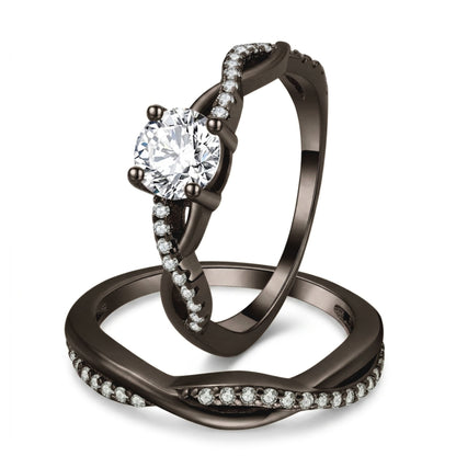 QueenaBlackWeddingRingSetAnniversaryBandEngagementRingforWomenSterlingSterlingCzGingerLyneCollection_RhodiumBlack-Clear-1
