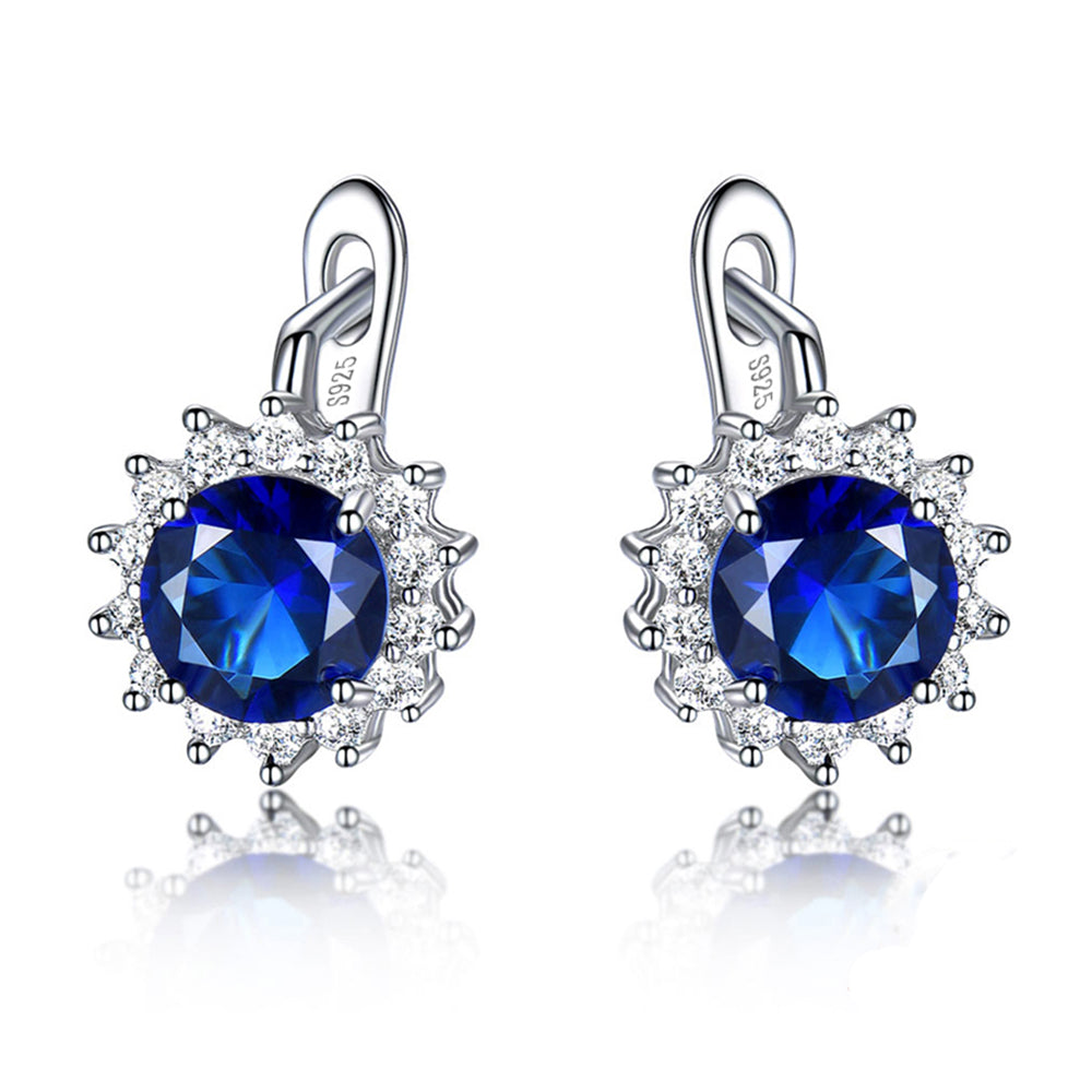 Oval Drop Earrings for Women Blue Sapphire Cz Sterling Silver Ginger Lyne Collection