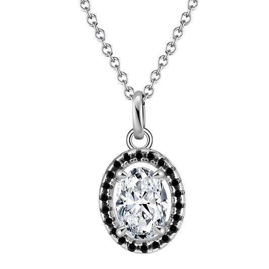 Oval Cut Black Halo Necklace for Women Simulated Diamond Sterling Silver Ginger Lyne