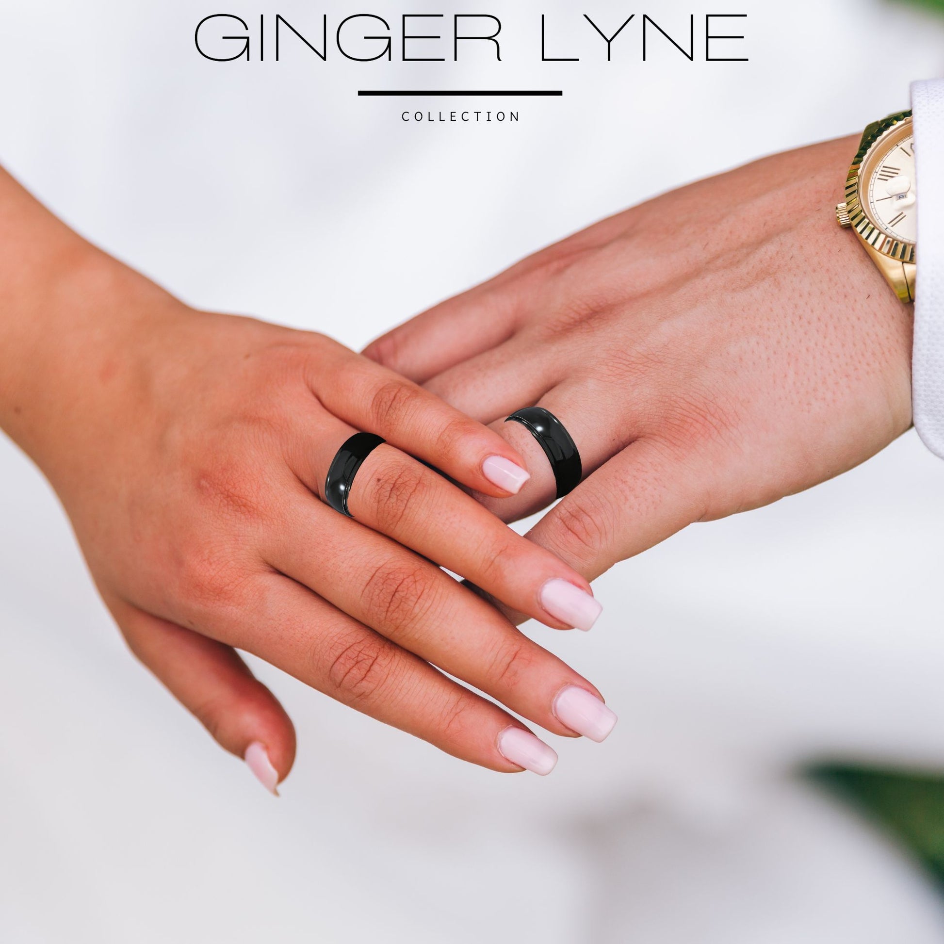 6mmStainlessSteelBlackWeddingBandRingWomenMenGingerLyneCollection_Black-5