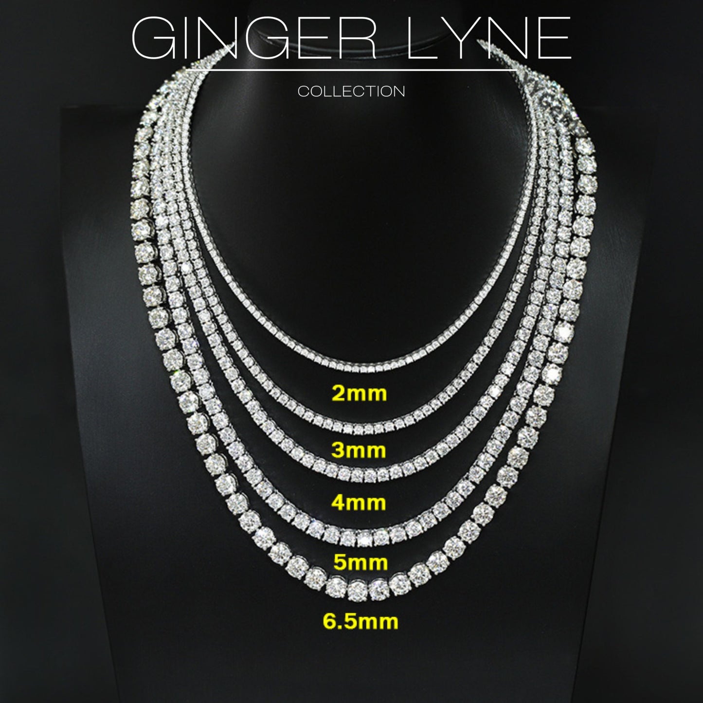 Tennis Necklace for Women Sterling Silver 3mm or 5mm Cubic Zirconia 16 or 18" Lengths by Ginger Lyne - 3mm-18"