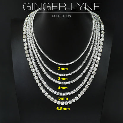 Tennis Necklace for Women Sterling Silver 3mm or 5mm Cubic Zirconia 16 or 18" Lengths by Ginger Lyne - 3mm-18"
