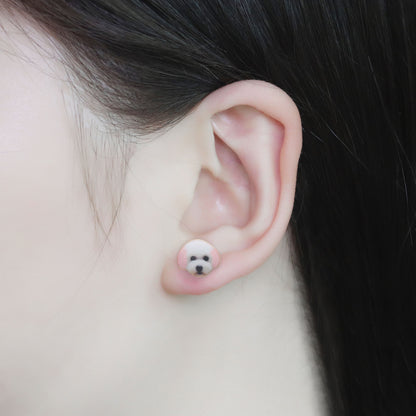 Bichon Frise White Puppy Dog Stud Earrings for Women Enamel Ginger Lyne Collection - Pink Ears