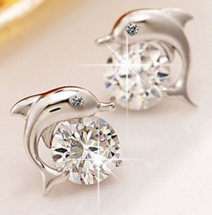 Dolphin Small Cubic Zirconia Stud Earrings for Women Girls Ginger Lyne Collection