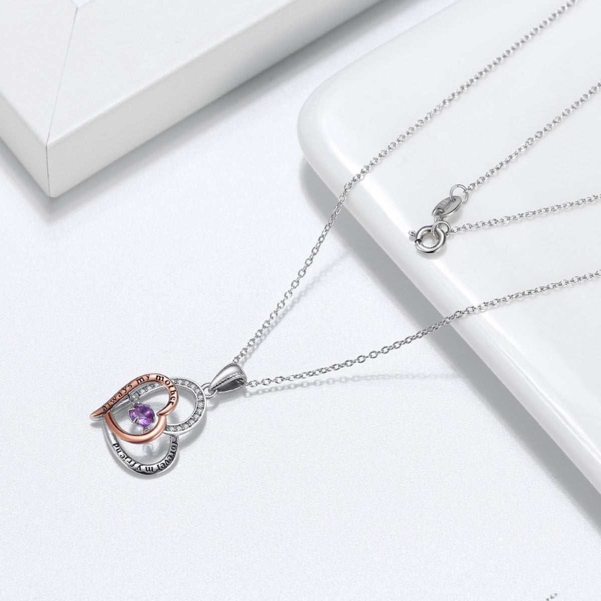Birthstone Mom Necklace for Mother by Ginger Lyne Sterling Silver Swinging CZ - January