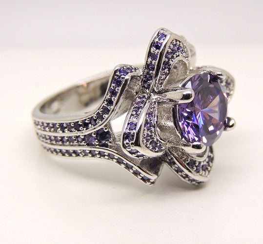 VioletStatementRingFlowerPurpleCzWgoldPlatedWomensGingerLyneCollection_Silver-4