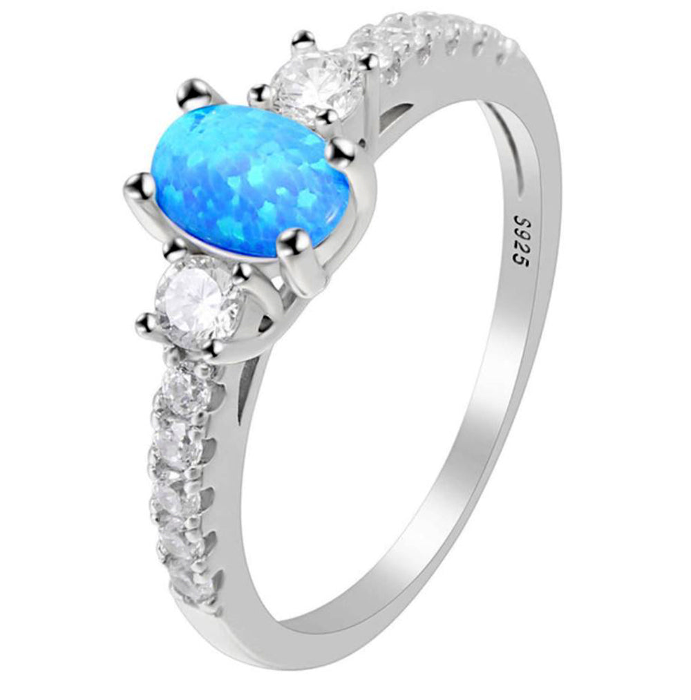 Emil Fire Opal Sterling Silver Cz Engagement Ring Womens Ginger Lyne Collection - Blue,6