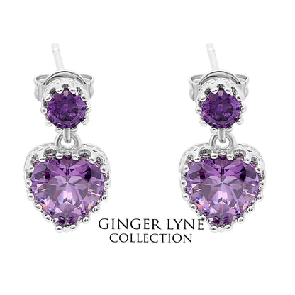 Colette Dangle Earrings Womens Purple Heart Cubic Zirconia Ginger Lyne Collection