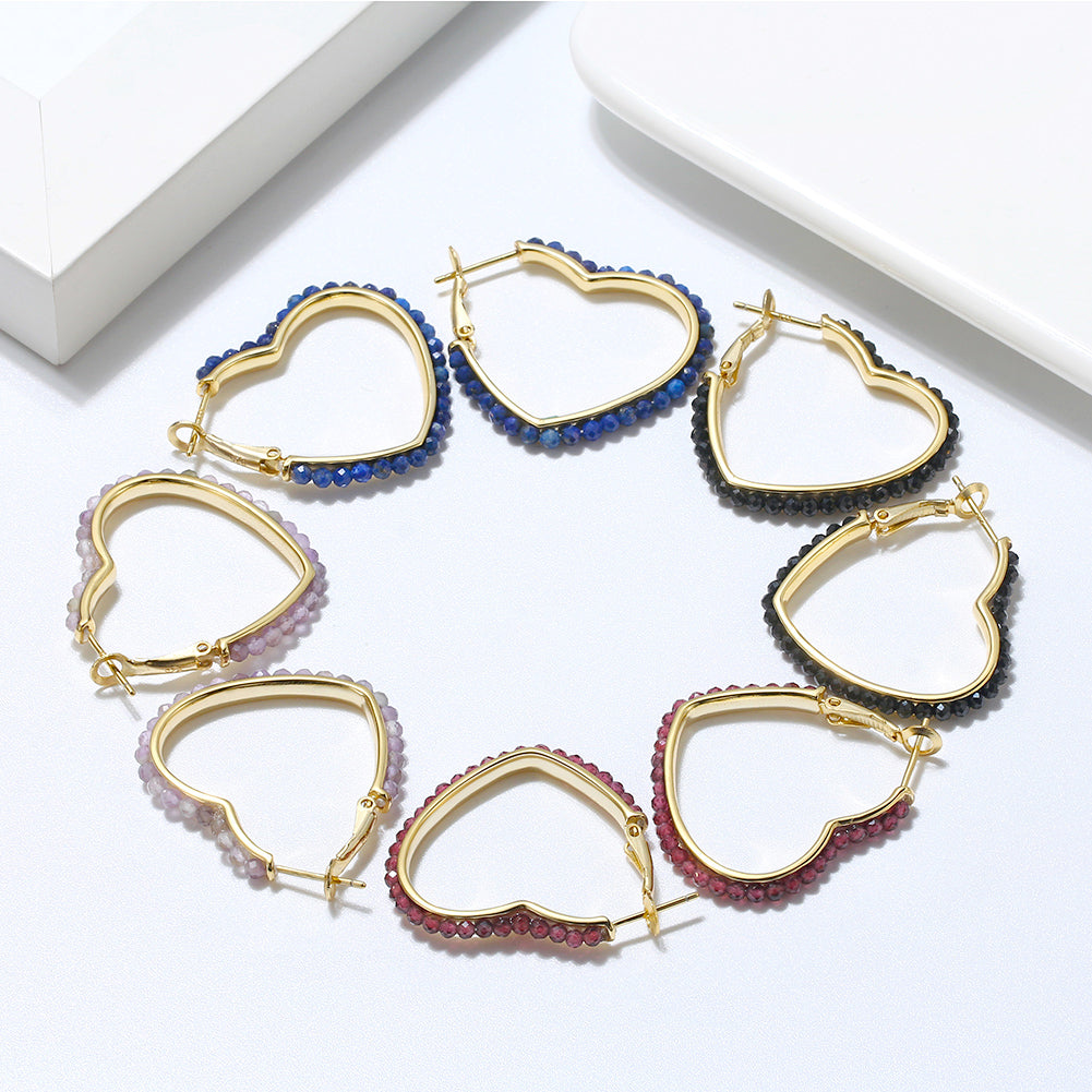 Heart Hoop Earrings for Women Purple Amethyst Gold Plated Sterling Silver Ginger Lyne Collection - Purple