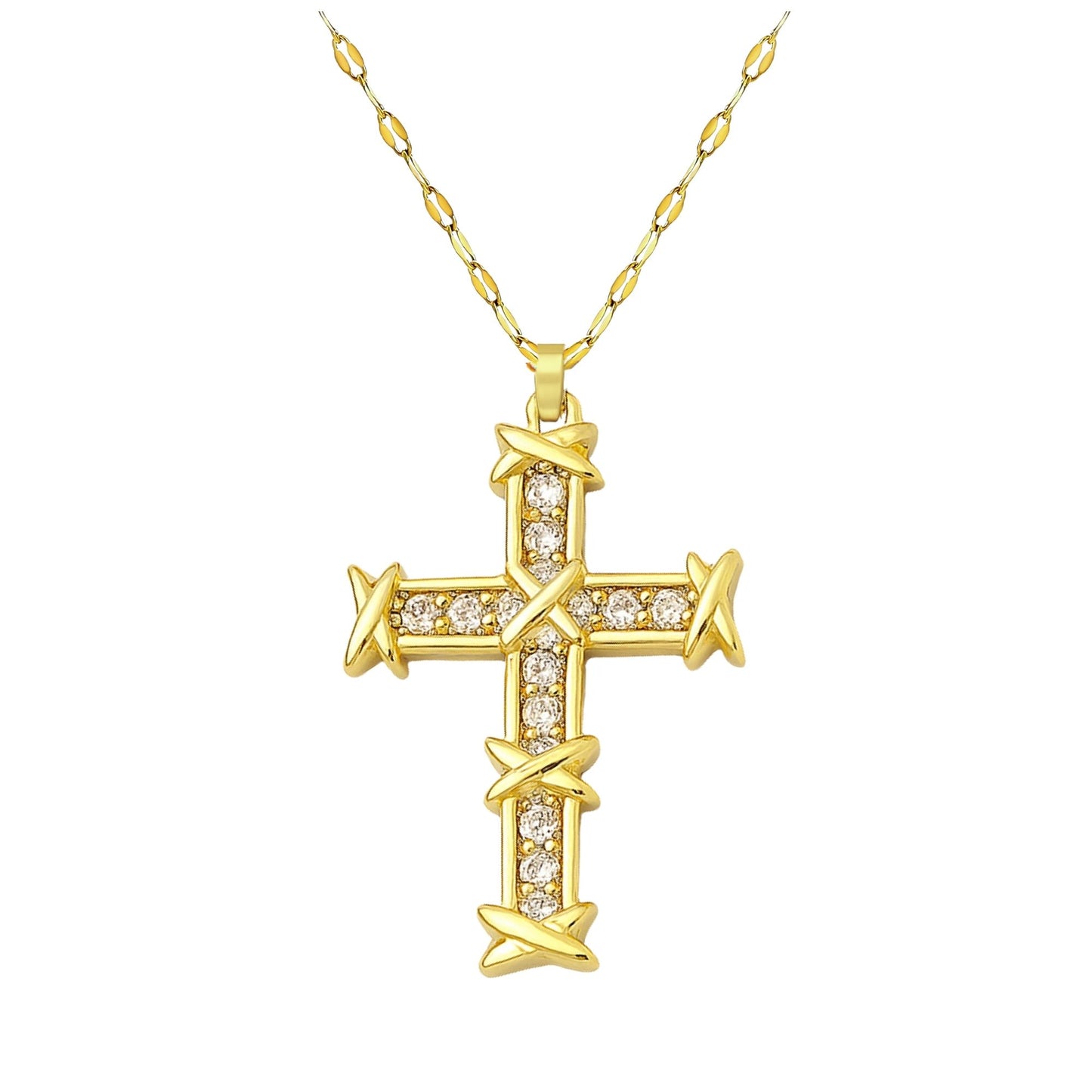CrossPendantNecklaceforWomenReligiousJewelryCZGoldPlatedStainlessSteelGingerLyneCollection_Gold-1