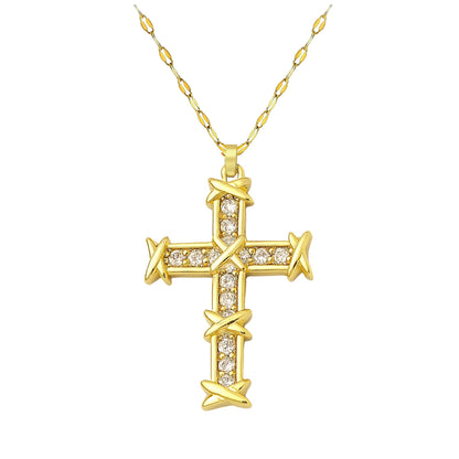 CrossPendantNecklaceforWomenReligiousJewelryCZGoldPlatedStainlessSteelGingerLyneCollection_Gold-1