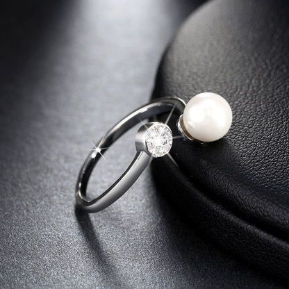 Adjustable Wrap Sterling Silver Ring for Women Pearl & CZ Ginger Lyne Collection