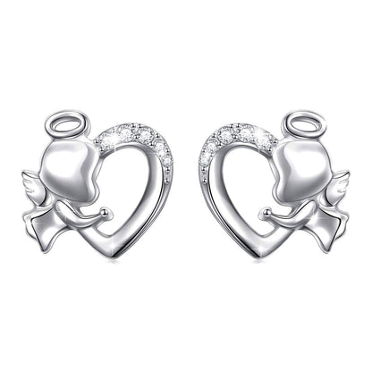 Angel Heart Stud Earrings for Women Sterling Silver Cubic Zirconia Ginger Lyne Collection