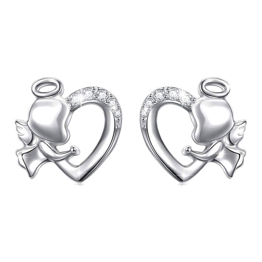 Angel Heart Stud Earrings for Women Sterling Silver Cubic Zirconia Ginger Lyne Collection