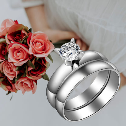 4mmWeddingRingSetforWomenEngagementRingStainlessSteelBandGingerLyneCollection_Silver-2