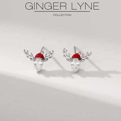 ChristmasReindeerEarringsWomensWhiteGoldPlatedSantaHatDeerPearCZGingerLyneCollection_Silver-2