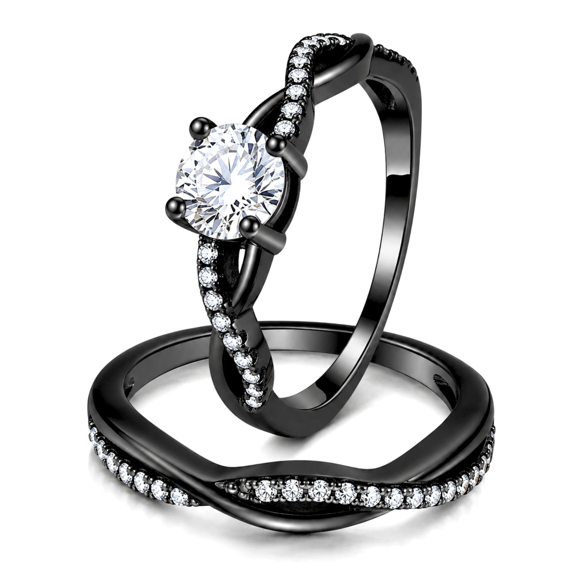 QueenaBlackWeddingRingSetAnniversaryBandEngagementRingforWomenSterlingSterlingCzGingerLyneCollection_RhodiumBlack-Clear-1
