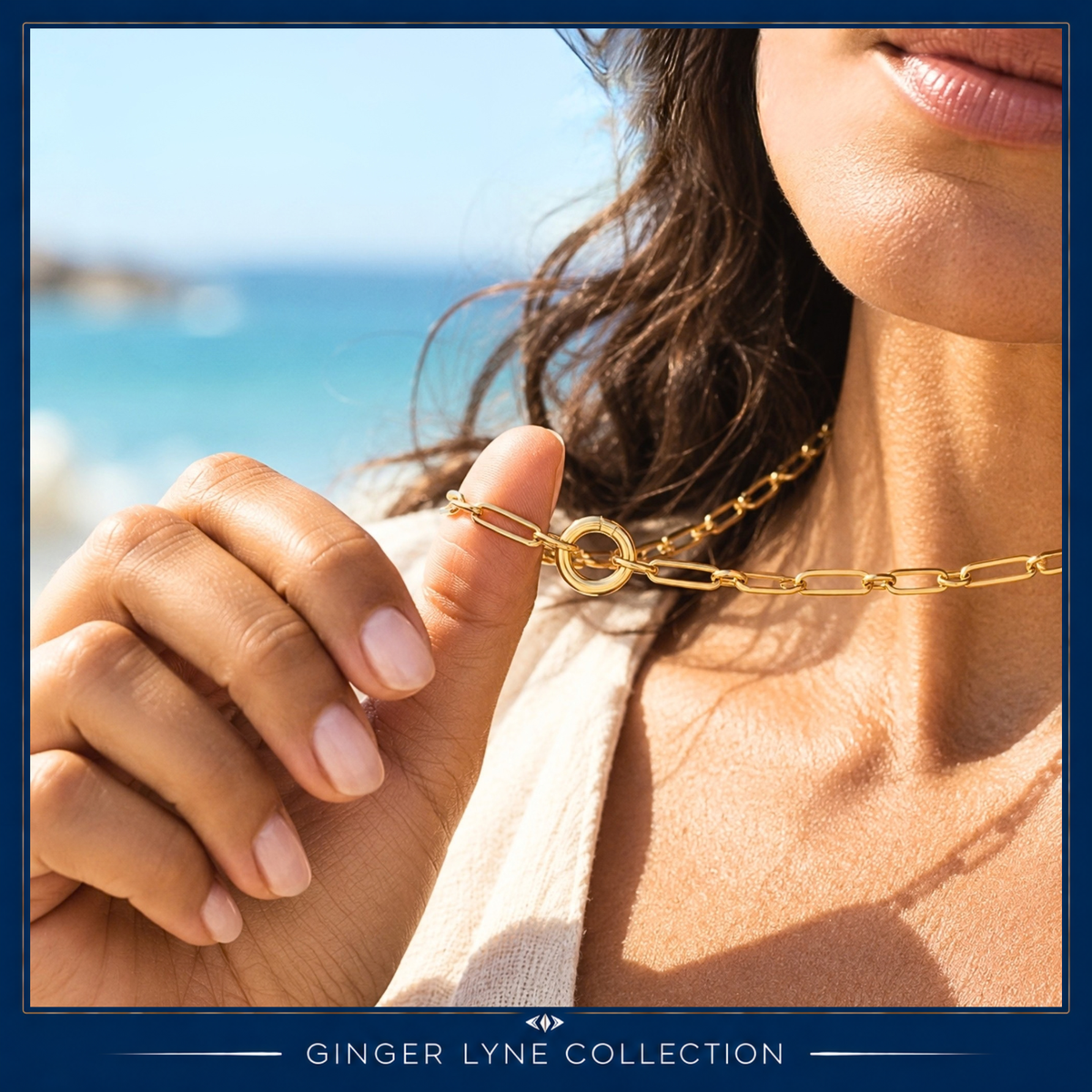 Carabiner Charm Necklace for Women Paperclip Chain Round Carabiner Holder Stainless Steel by Ginger Lyne - 14mm/Gold