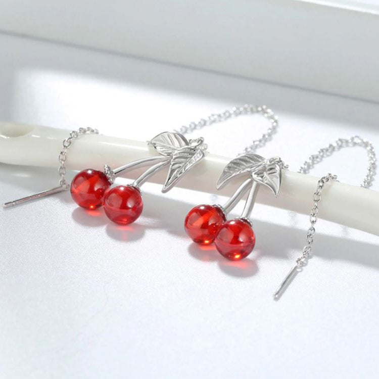 Cherry Threader Earrings for Women and Girls Red Agate Sterling Silver Ginger Lyne Collection