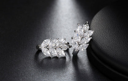 Leaf Shape Drop Earrings for Women Marquise Cz Gold Plated Ginger Lyne Collection - Silver