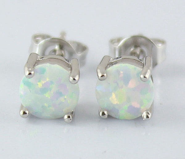 White Created Fire Opal Stud Earrings White gold Plated Womens Ginger Lyne Collection - Silver/White