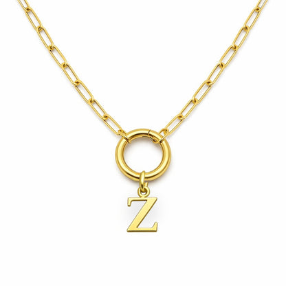 PaperclipLinkCircleCarabinerIntialLetterCharmHolderNecklaceforWomenStainlessSteel20"GingerLyne_Gold-Z-1