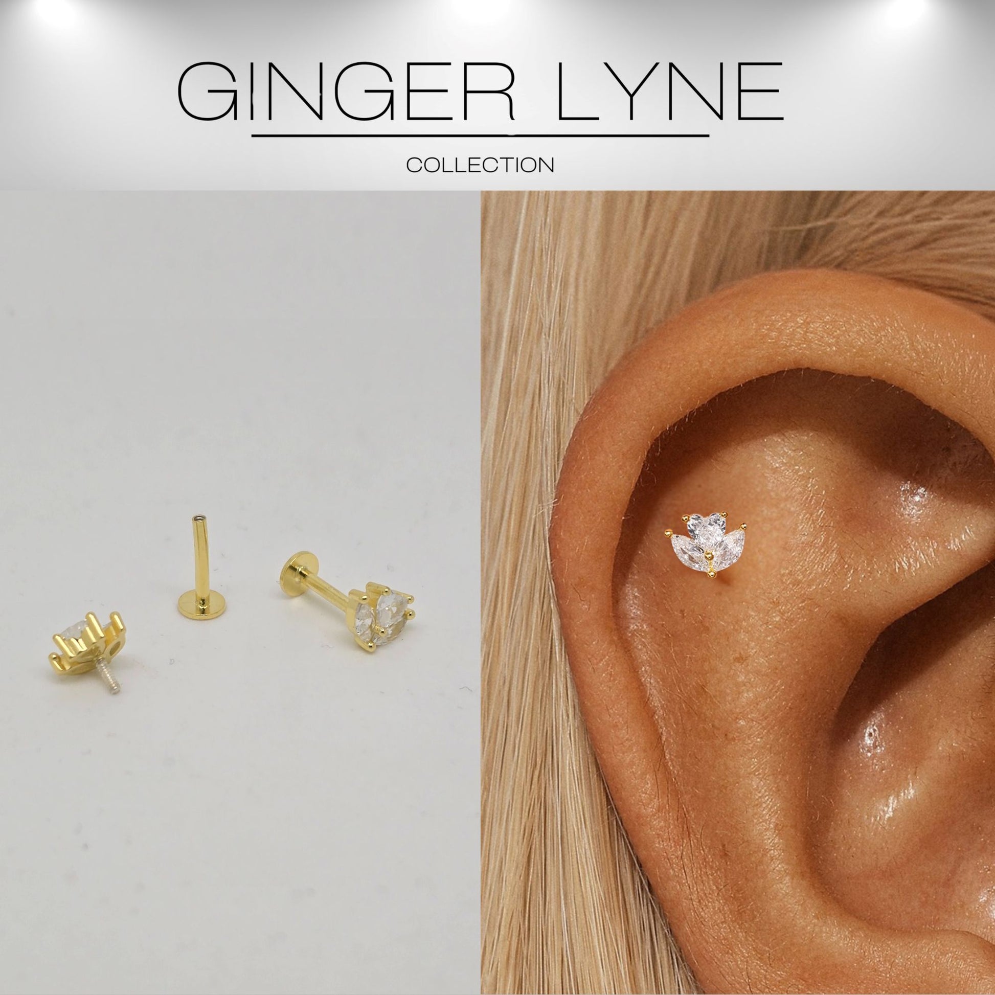 FlowerCZFlatBackEarringsforCartilageHelixTragusLobe16gGoldPlatedSterlingSilver1pairbyGingerLyne_Gold-2