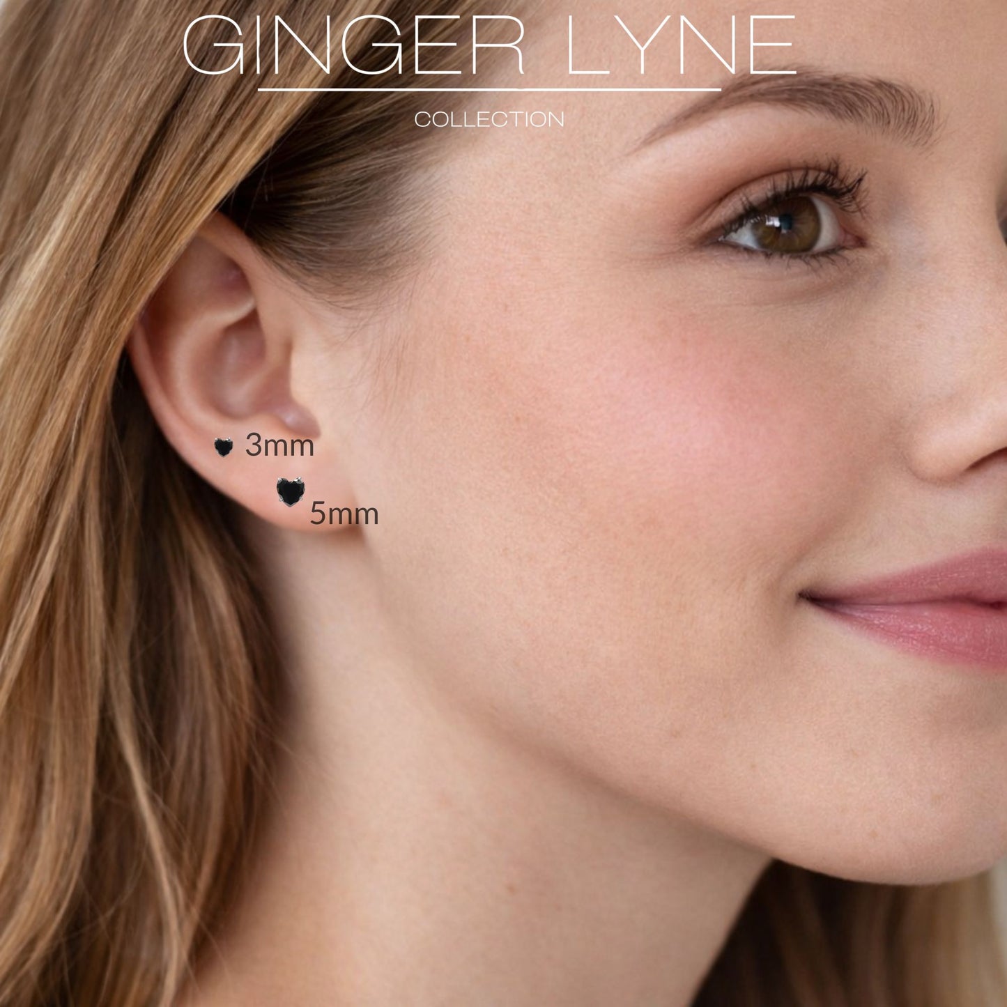 Small Heart CZ Solitaire Flat Back Stud Earrings Titanium Body Piercings by Ginger Lyne 2 Sets Post 6mm 8mm - 3mm-Black