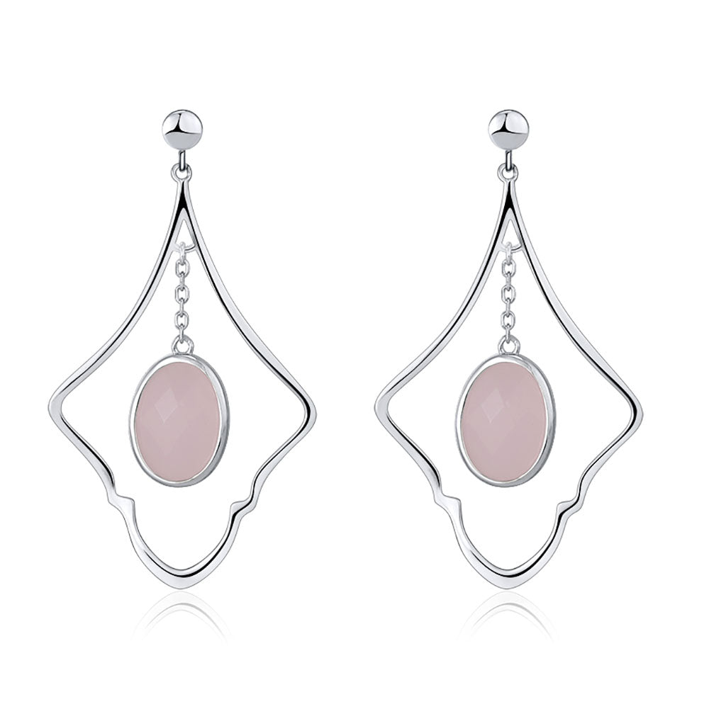 Oval Rose Quartz Dangle Earrings for Women Sterling Silver Ginger Lyne Collection