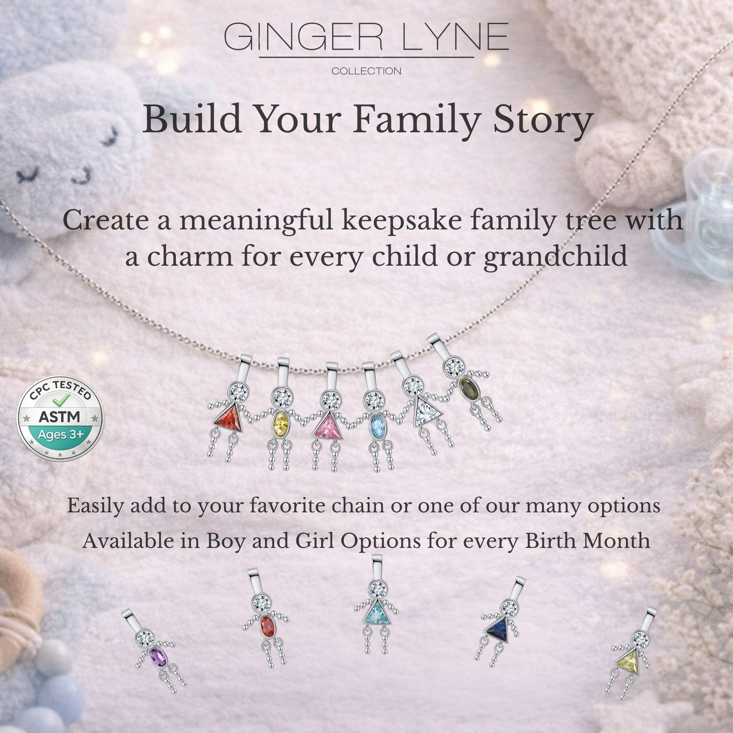 Baby Boy Birthstone Charm Children Pendants for Mom or Grandma Necklace by Ginger Lyne CZ Sterling Silver - Boy June