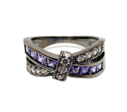 VerandaWeddingBandRingCrossKnotCzBlackPlatedWomenGingerLyneCollection_Black/Purple-3