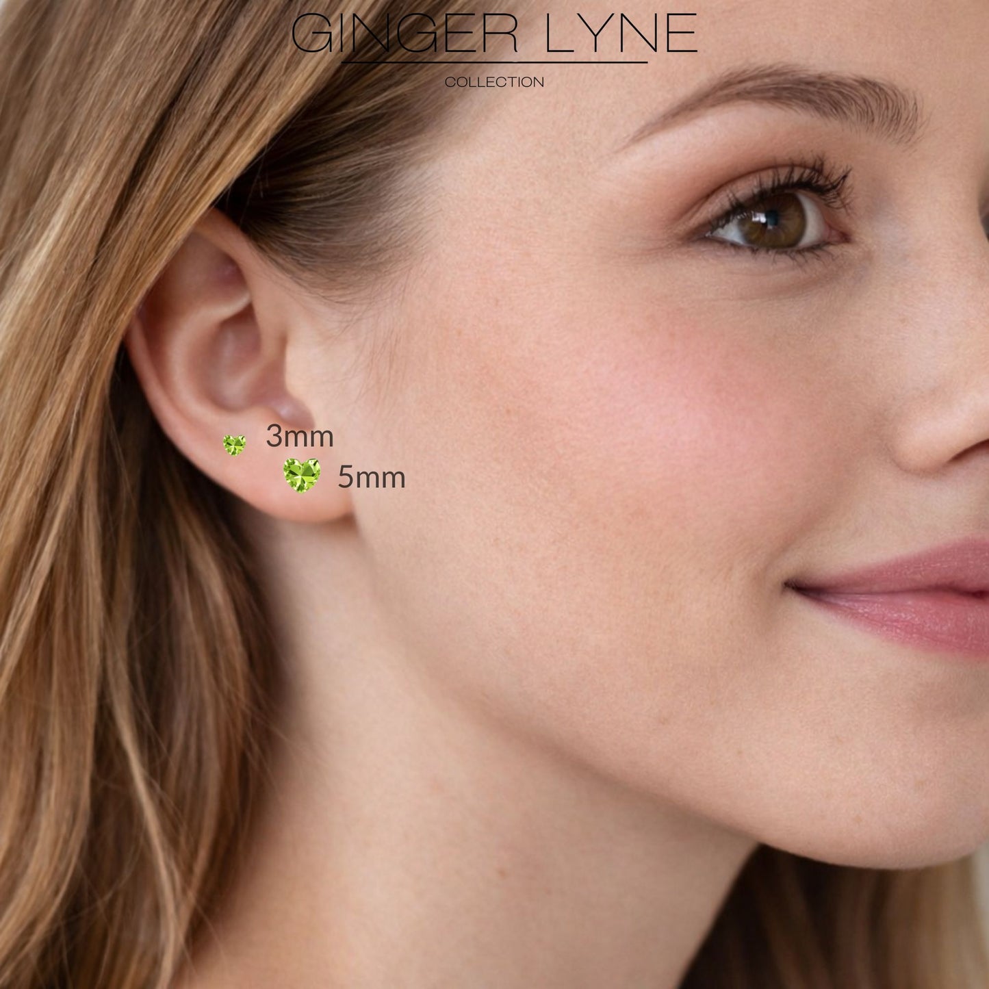 Small Heart CZ Solitaire Flat Back Stud Earrings Titanium Body Piercings by Ginger Lyne 2 Sets Post 6mm 8mm - 3mm-PeridotGreen