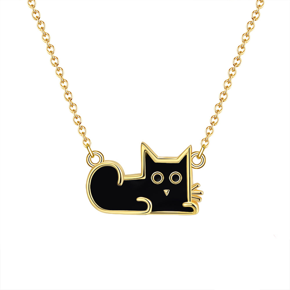 Black Cat Earrings Necklace Set for Women Gold Plated Sterling Silver Ginger Lyne Collection - Set