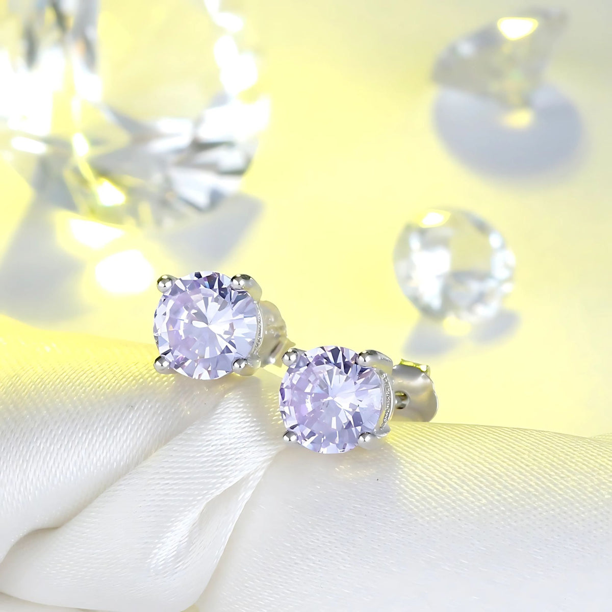 June Birthstone Stud Earrings for Women Purple Cubic Zirconia 6mm Sterling Silver Studs by Ginger Lyne - June