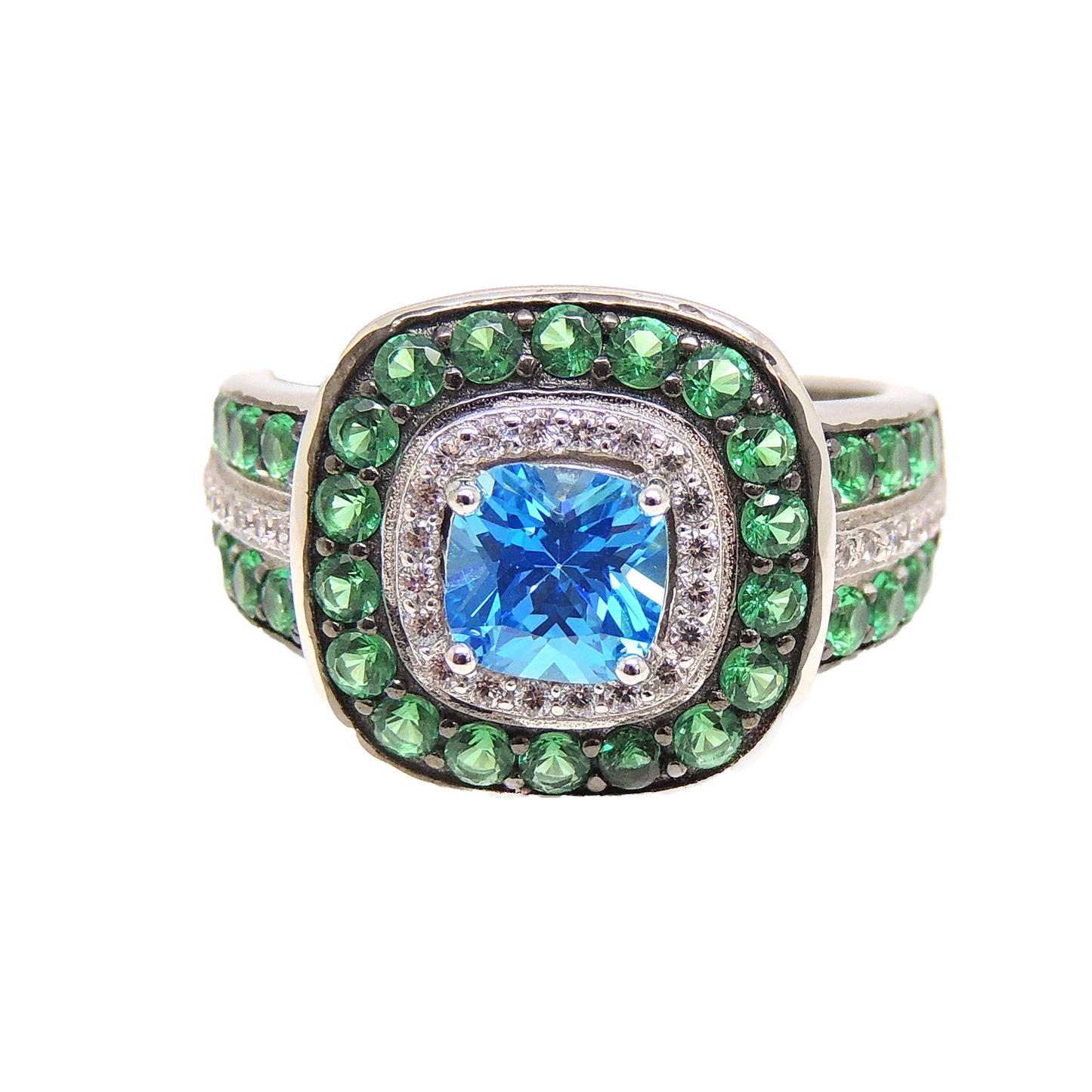 Hollie Statement Ring Halo Green Blue Cz Sterling Silver Womens Ginger Lyne Collection Size 6