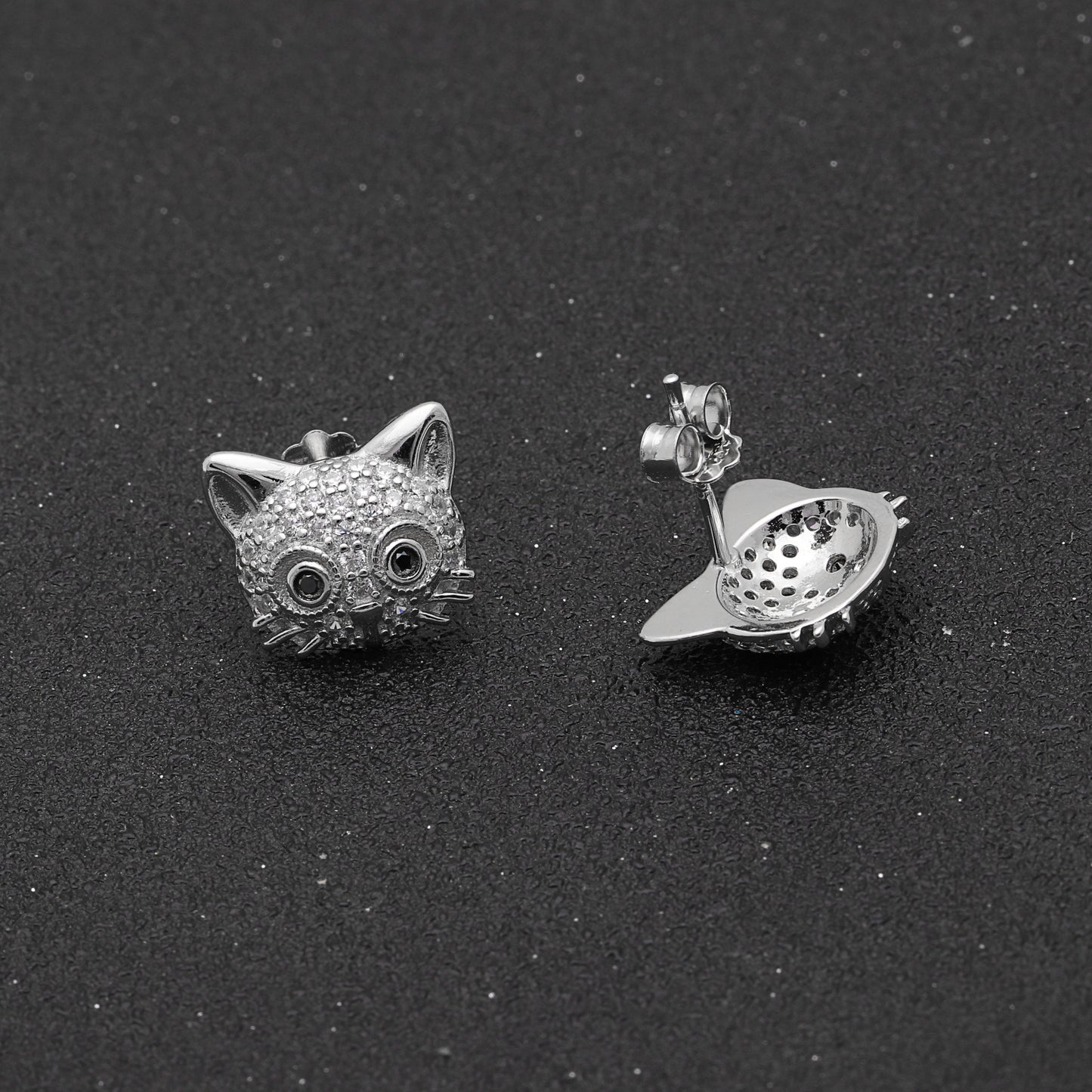 Kitty Cat Stud Earrings CZ Sterling Silver Girls Ginger Lyne Collection