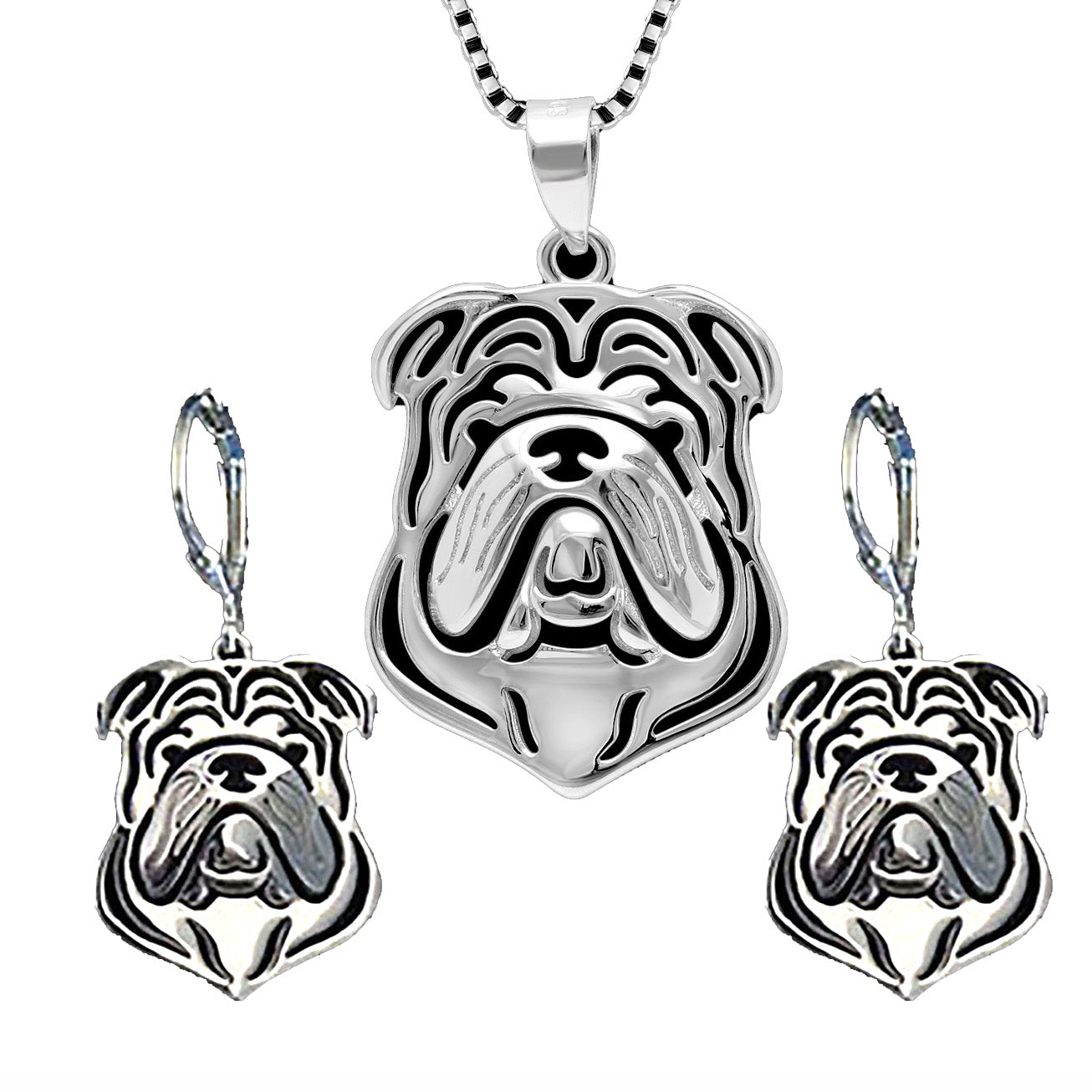 Bulldog Dog Necklace, Earrings, or Set for Women Sterling Silver Ginger Lyne Collection