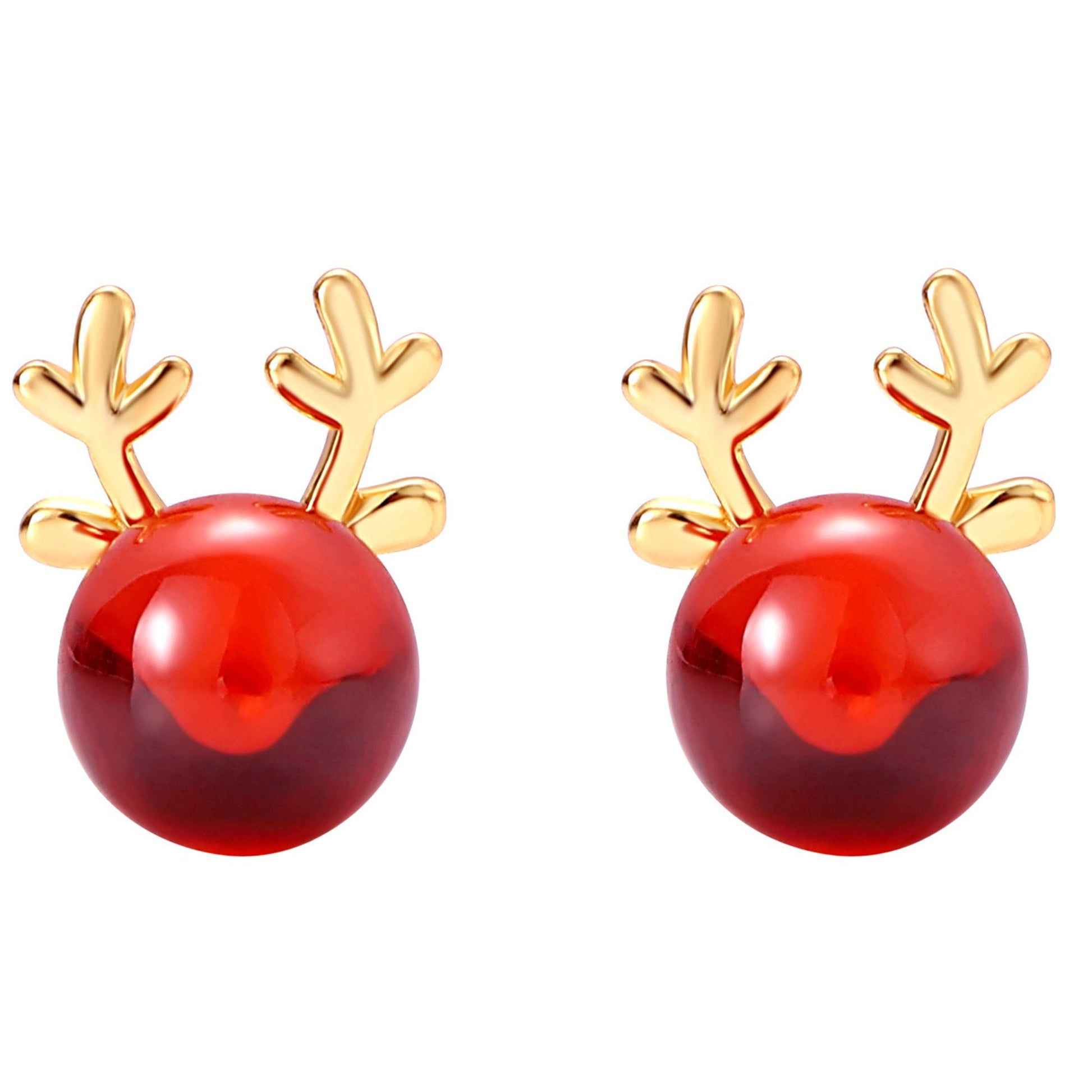 RudolphReindeerEarringsforWomen14KTGoldPlatedSterlingSilverPostRedGlassStudGingerLyneCollection_Red-1