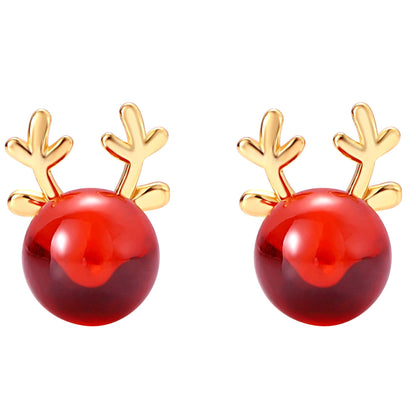 RudolphReindeerEarringsforWomen14KTGoldPlatedSterlingSilverPostRedGlassStudGingerLyneCollection_Red-1