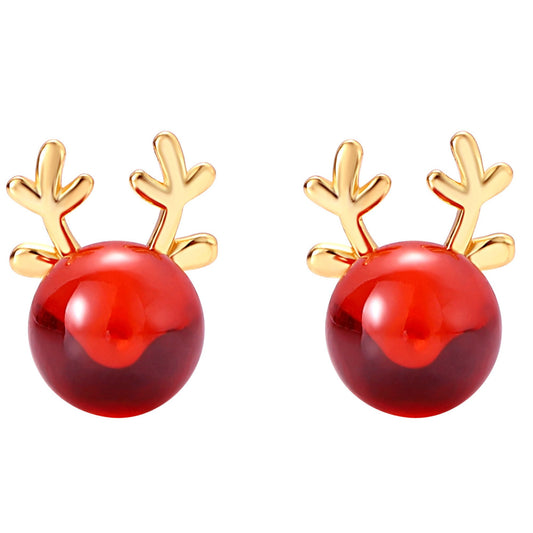 RudolphReindeerEarringsforWomen14KTGoldPlatedSterlingSilverPostRedGlassStudGingerLyneCollection_Red-1