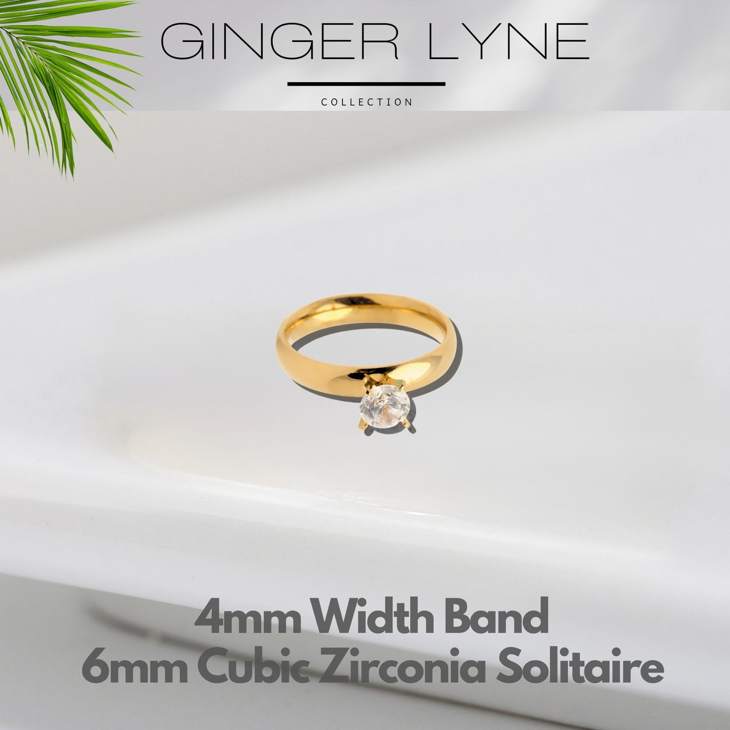 4mm Gold Stainless Steel Women Engagement Ring Ginger Lyne Collection