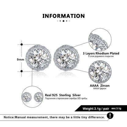 Halo 3D Stud Earrings for Women Round Sterling Silver Clear Cz Ginger Lyne Collection