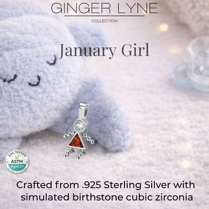 Baby Girl Birthstone Charm Children Pendants for Mom or Grandma Necklace by Ginger Lyne CZ Sterling Silver - Girl January