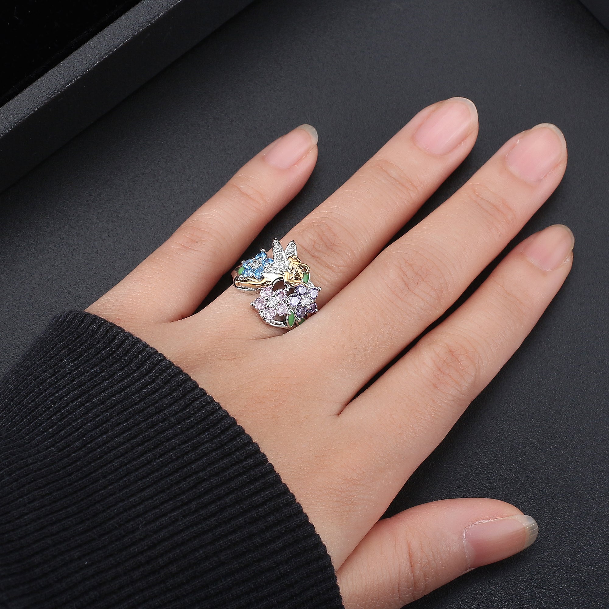 Fairy  Rings for Girls and Women Winged Angel Flower Cubic Zirconia Ginger Lyne Collection